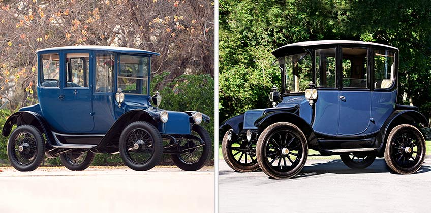 Detroit Electric Model 47 Brougham 1914 року від компанії Anderson Electric Car Co (зліва) і Rauch-Lang Model BX6 1916 року від компанії Baker, Rauch & Lang