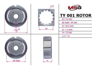 TY001ROTOR (MSG) Ротор, статор і пластини насоса ГПКToyota Land Cruiser Prado 120 03-09 Ford Connect 02-13 Opel Antara 06-15