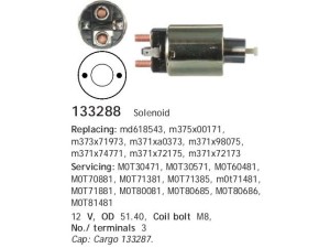 133288 (HC-Cargo) Втягувальне реле стартераHyundai Accent 94-99 Hyundai Elantra XD 00-06 Mitsubishi L300 86-04