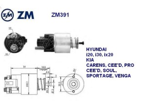 ZM391 (ZM) Втягувальне реле стартераHyundai ix20 10-19 Hyundai i-30 07-12 Kia Ceed 07-12