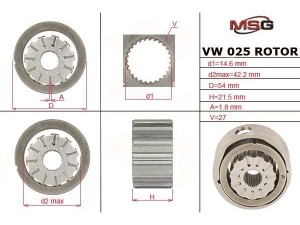 VW025ROTOR (MSG) Ротор, статор і пластини насоса ГУРVW Transporter T5 03-15 Audi A4 07-15 Ford Transit 06-14