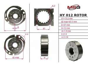 HY012ROTOR (MSG) Ротор, статор і пластини насоса ГУРHyundai Sonata NF 04-09 Hyundai Tucson 04-09 Kia Sportage 04-10