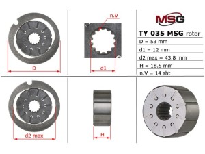 TY035ROTOR (MSG) Ротор, статор і пластини насоса ГПКToyota Land Cruiser 200 07-21 Toyota Land Cruiser Prado 150 09- Lexus LX470 98-07