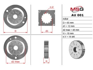 AU001ROTOR (MSG) Ротор, статор и пластины насоса ГУРAudi A6 94-97 VW Passat B5 96-05 Mercedes-Benz MB100 88-92