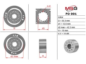 FO001ROTOR (MSG) Ротор, статор і пластини насоса ГУРMazda 2 03-07 Dodge Ram 01-08 Ford Fiesta 02-09