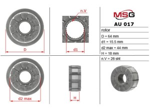 AU017ROTOR (MSG) Ротор, статор и пластины насоса ГУРAudi A6 04-11 Renault Master III 10- VW Touareg 02-10