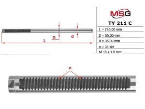 TY211C (MSG) Шток рулевой рейки с ГУРToyota Land Cruiser 100 98-07 Lexus LX470 98-07