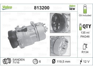 813200 (VALEO) Компресор кондиціонераVW Golf V 03-09 Audi A3 96-03 Skoda Octavia Tour 96-10