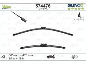 574476 (VALEO) Щітка склоочисника комплектVW Golf VI 09-14 VW Passat B7 10-15 Audi Q2 16-