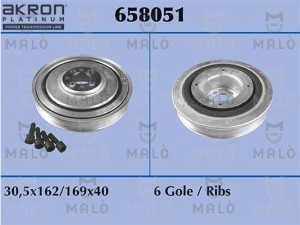 658.051 (AKRON MALO) Шкив коленвала демпферный 6 ручейковFiat Doblo 09-23 Opel Astra H 04-14 Alfa Romeo 159 05-11