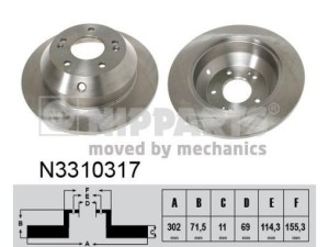 N3310317 (NIPPARTS) Диск гальмівний заднійHyundai Santa FE 12-18 Hyundai Santa Fe 06-12 Kia Sorento 09-15