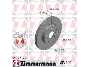 590.2814.20 (ZIMMERMANN) Диск тормозной переднийToyota Auris E150 06-12 Toyota Corolla 13-18